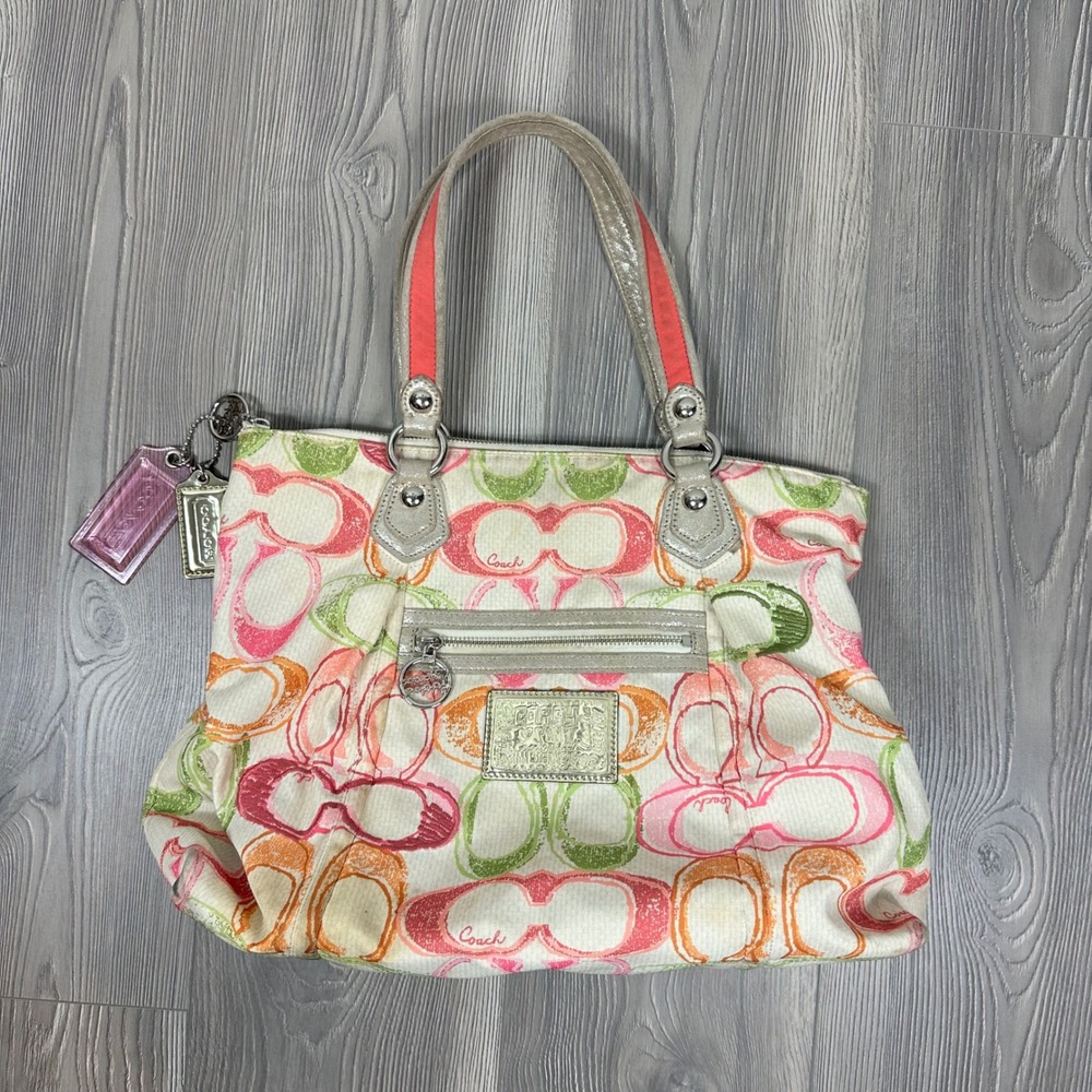 Y2K Coach Poppy Dream C Glam Tote Bag M1068-16697 Zip Top Closure Metallic